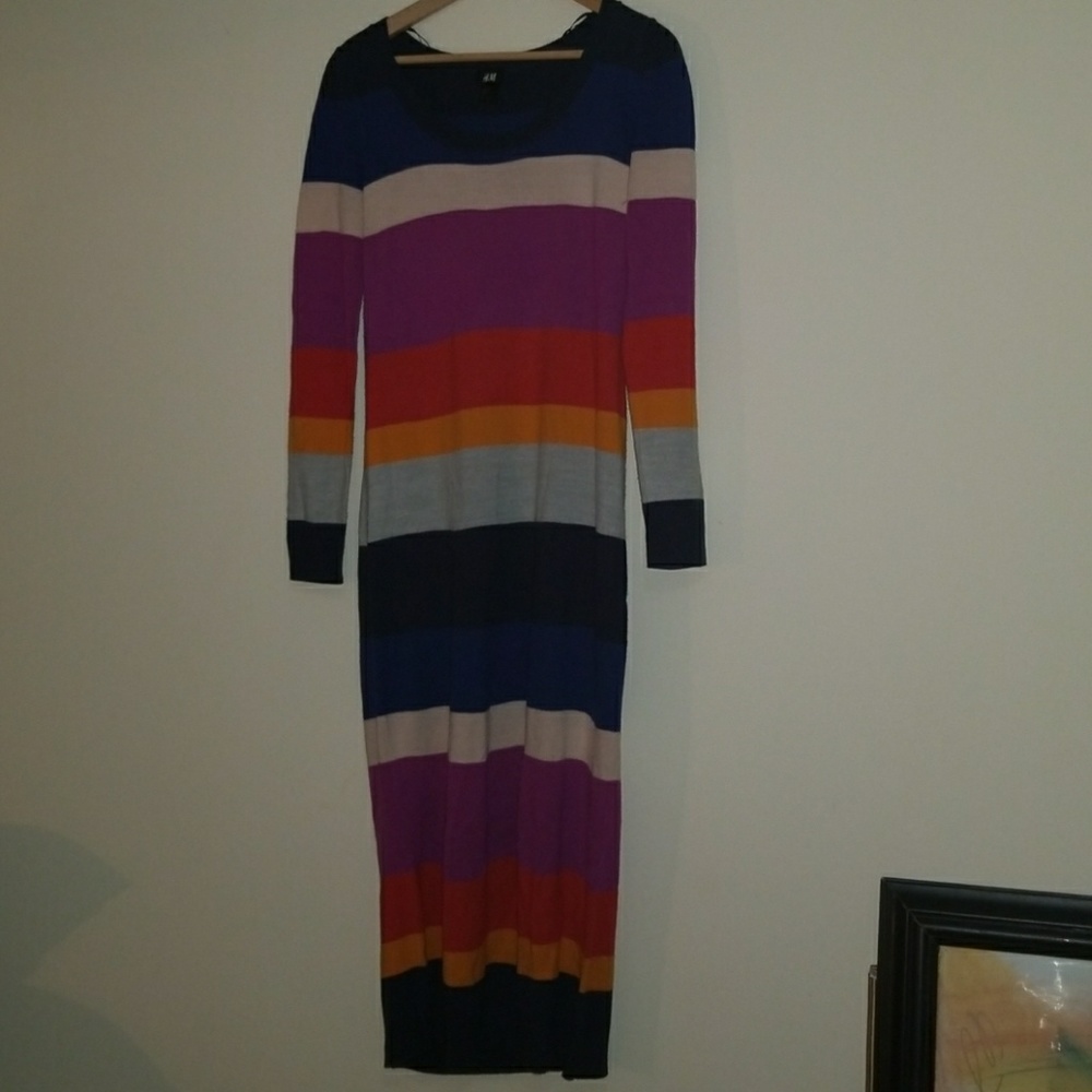 Rainbow stripe sweater dress